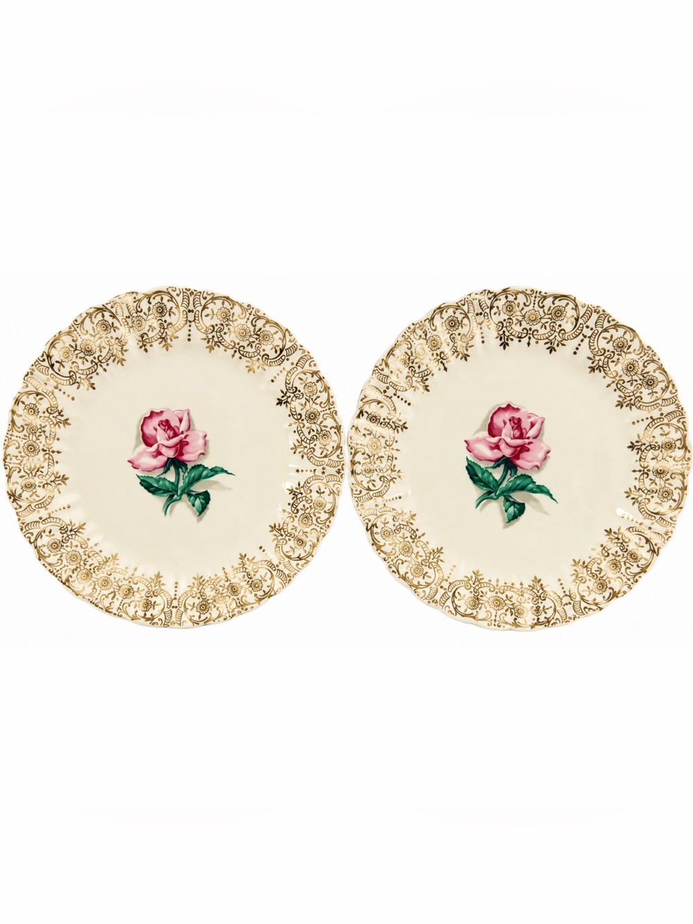 Vintage American Limoges Le Fleur Rouge Set of 2 Salad Plates Pink Rose 22K Gold